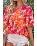 Azura Exchange Wide Sleeve Floral Print Blouse - S