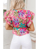 Azura Exchange Vibrant Floral Print Ruffle Sleeve Blouse - S
