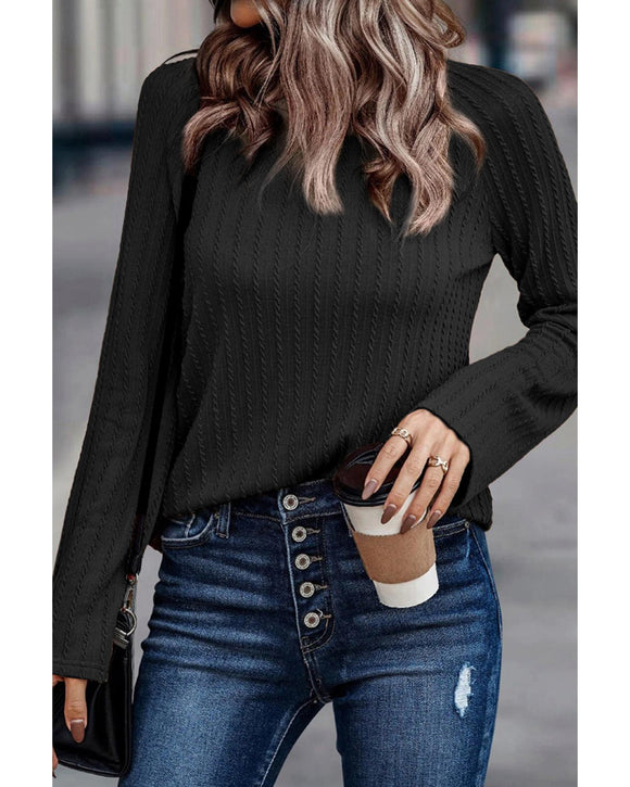 Azura Exchange Ribbed Round Neck Knit Long Sleeve Top - S