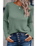 Azura Exchange Green Ribbed Round Neck Knit Top - L