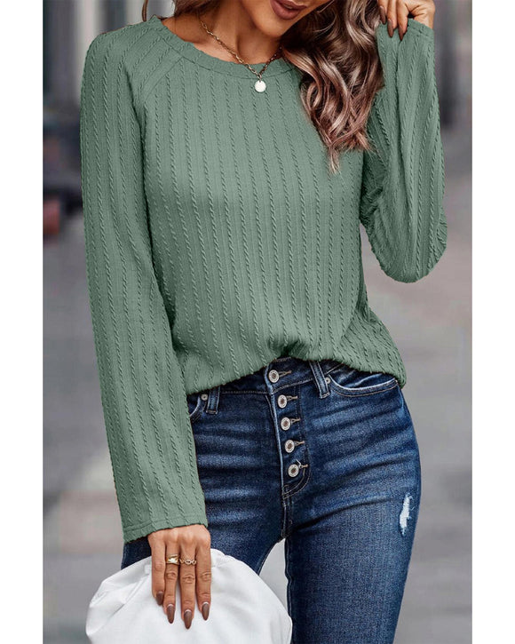Azura Exchange Green Ribbed Round Neck Knit Top - S
