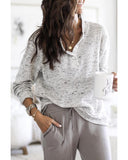 Azura Exchange Relaxed Rib Knit Long Sleeve Henley Top - L