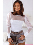 Azura Exchange Mesh Patchwork Ribbed Long Sleeve Top with Pearl Accents - XL