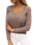 Azura Exchange Ribbed Knit Patched V Neck Top - S