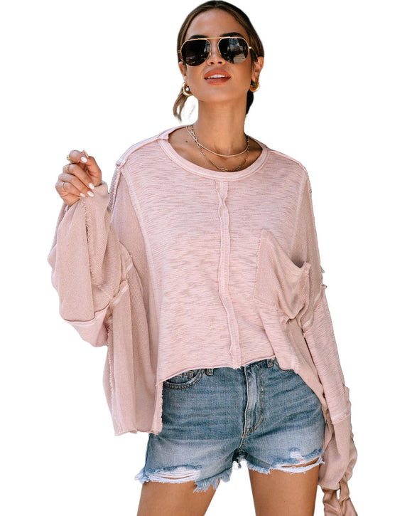 Azura Exchange Loose Sleeve Oversized Top with Exposed Seam Chest Pocket - XL