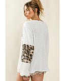 Azura Exchange Leopard Patch Puff Sleeve Textured Blouse - S
