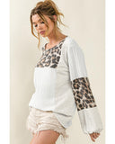 Azura Exchange Leopard Patch Puff Sleeve Textured Blouse - S