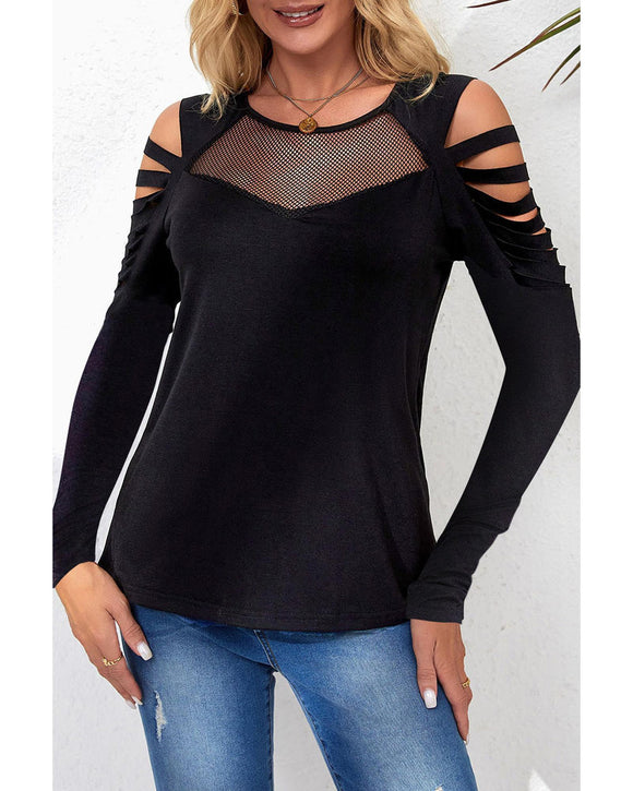 Azura Exchange Mesh Patch Ripped Long Sleeve Top - M