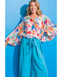 Azura Exchange Vibrant Floral Printed Billowy Sleeve Shirt - L