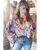 Azura Exchange Vibrant Floral Printed Billowy Sleeve Shirt - M