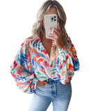 Azura Exchange Vibrant Floral Printed Billowy Sleeve Shirt - M