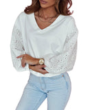 Azura Exchange Embroidered Patchwork Puff Sleeve Blouse - L