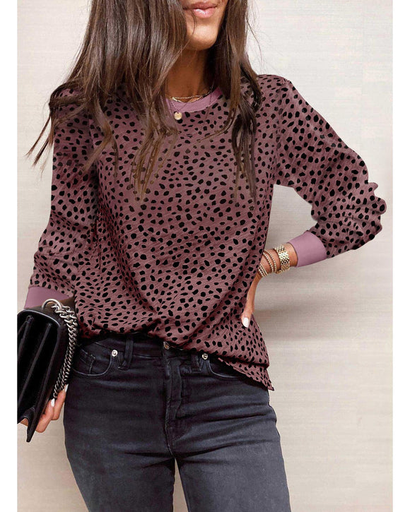 Azura Exchange Spotted Print Round Neck Long Sleeve Top - S