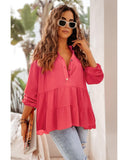 Azura Exchange Half Buttoned Ruffle Tiered Long Sleeve Blouse - L