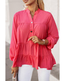 Azura Exchange Half Buttoned Ruffle Tiered Long Sleeve Blouse - M
