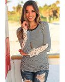Azura Exchange Lace Crochet Long Sleeve Top - S
