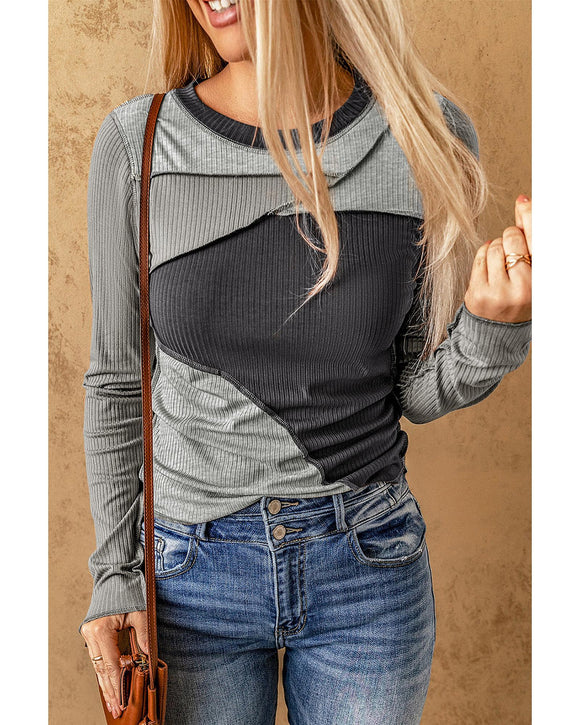 Azura Exchange Exposed Seam Color Block Ribbed Knit Top - M