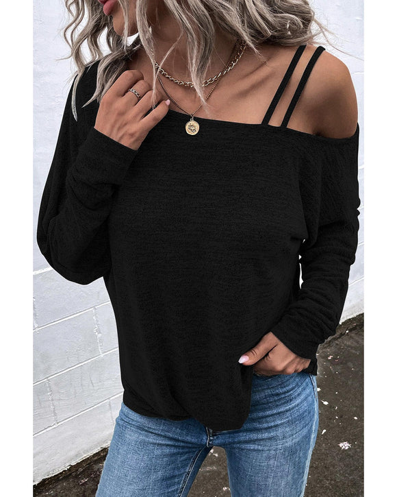 Azura Exchange Asymmetric Strappy Cold Shoulder Long Sleeve Top - S