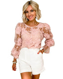 Azura Exchange Mesh Top with Ruffled Sleeves and Floral Detailing - XL