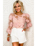 Azura Exchange Mesh Top with Ruffled Sleeves and Floral Detailing - XL