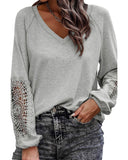 Azura Exchange Crochet Lace Patch Raglan Sleeve Top - M