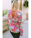 Azura Exchange Floral Long Sleeve Top with Twisted Hollow-out Back - L