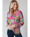 Azura Exchange Floral Long Sleeve Top with Twisted Hollow-out Back - M