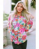 Azura Exchange Floral Long Sleeve Top with Twisted Hollow-out Back - M