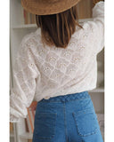 Azura Exchange Exaggerated Silhouette White Lace Blouse with Hollow Outs - M