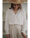 Azura Exchange Exaggerated Silhouette White Lace Blouse with Hollow Outs - M