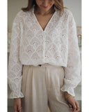 Azura Exchange Exaggerated Silhouette White Lace Blouse with Hollow Outs - XL