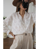 Azura Exchange Exaggerated Silhouette White Lace Blouse with Hollow Outs - XL