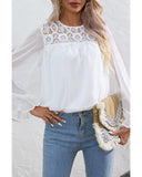 Azura Exchange Lace Patch Sheer Flounce Sleeve Blouse - M