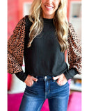 Azura Exchange Leopard Print Long Sleeve Ribbed Knit Blouse - S