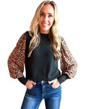 Azura Exchange Leopard Print Long Sleeve Ribbed Knit Blouse - S
