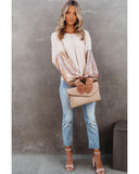 Azura Exchange Apricot Sequin Patchwork Sleeve Waffle Knit Top - L