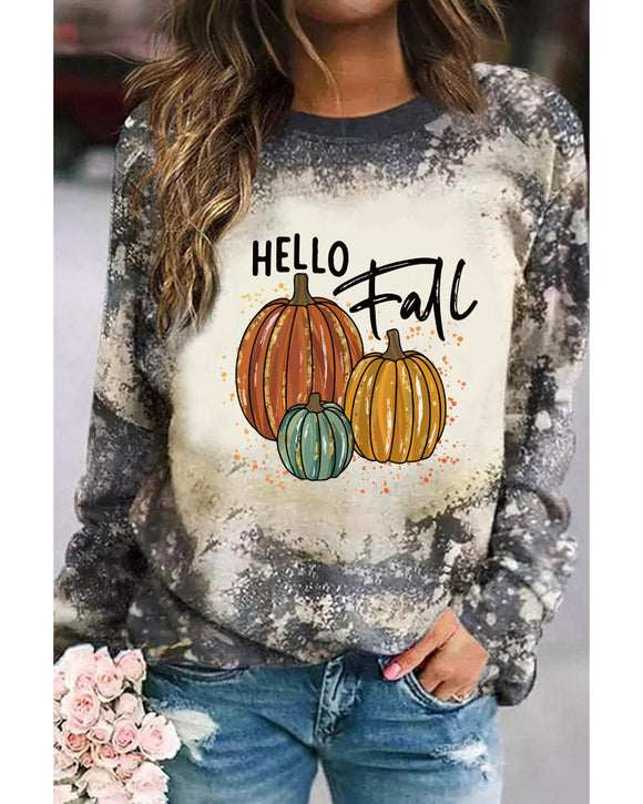 Azura Exchange Hello Fall Pumpkin Graphic Tie Dye Long Sleeve Top - S