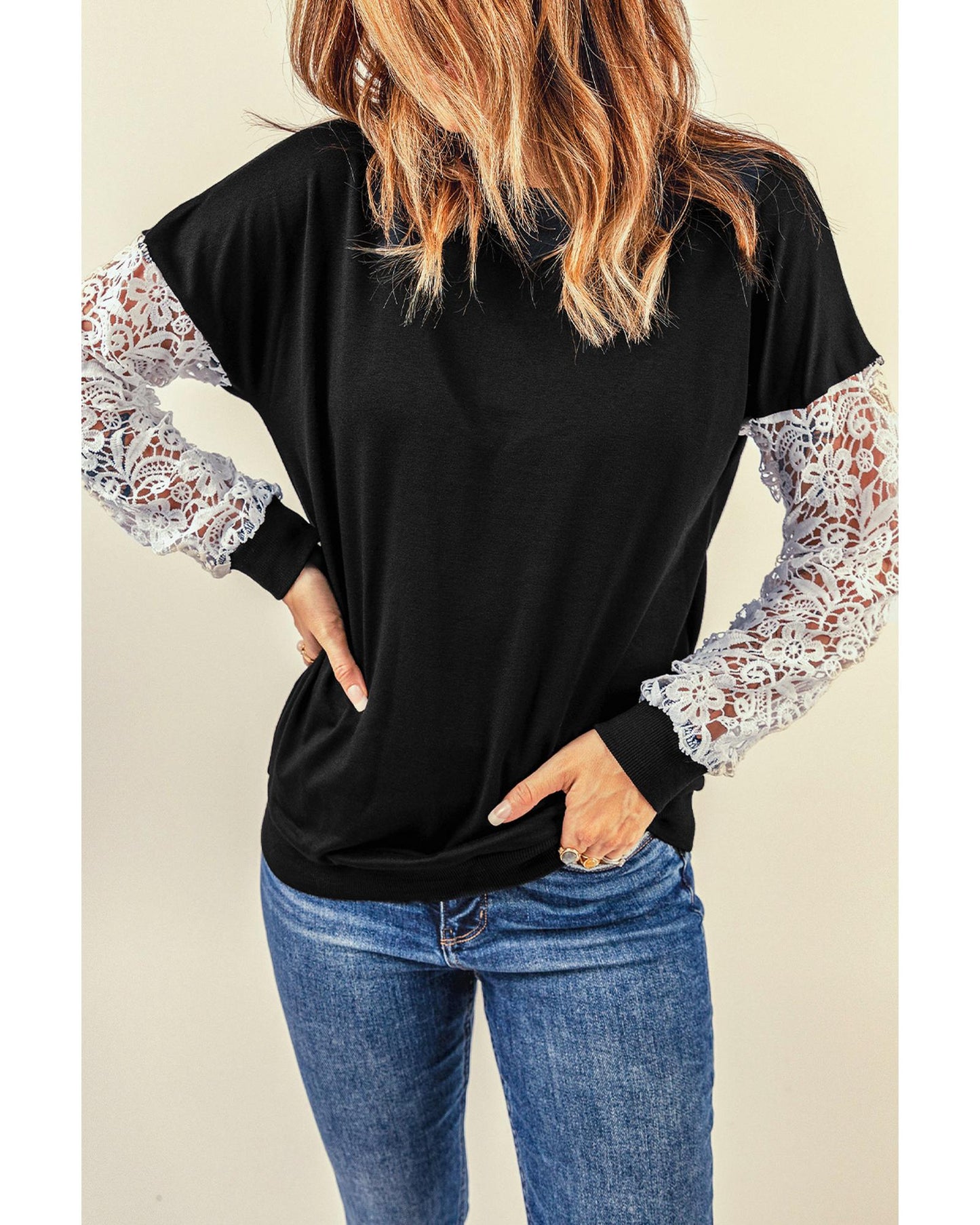 Azura Exchange Lace Sleeve Top - M