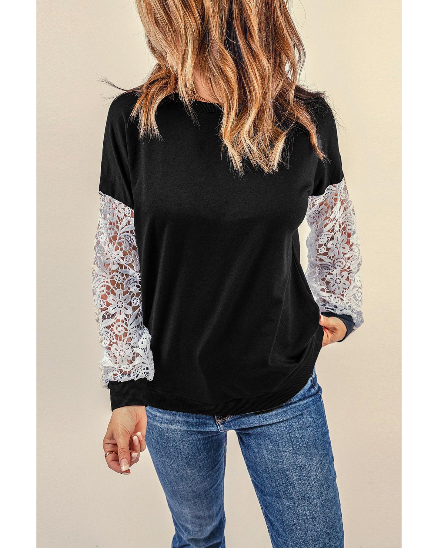 Azura Exchange Lace Sleeve Top - M