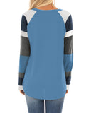 Azura Exchange Blue Color Block Long Sleeves Pullover Top - M
