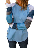 Azura Exchange Blue Color Block Long Sleeves Pullover Top - S