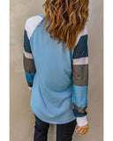 Azura Exchange Blue Color Block Long Sleeves Pullover Top - XL