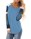 Azura Exchange Blue Color Block Long Sleeves Pullover Top - XL