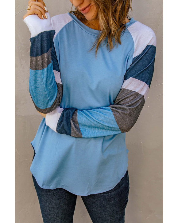 Azura Exchange Blue Color Block Long Sleeves Pullover Top - 2XL