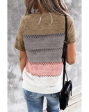 Azura Exchange Stripe Print Knitted V Neck Top - L