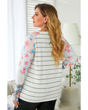 Azura Exchange Floral Long Sleeve Top with Stripe Print - 1X
