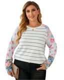 Azura Exchange Floral Long Sleeve Top with Stripe Print - 1X