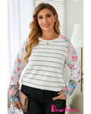 Azura Exchange Floral Long Sleeve Top with Stripe Print - 4X