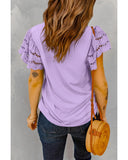 Azura Exchange Hollow Out Ruffle Sleeve T-shirt - L