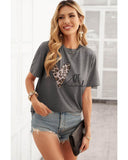 Azura Exchange Leopard Heart Shape Print Short Sleeve T-shirt - M